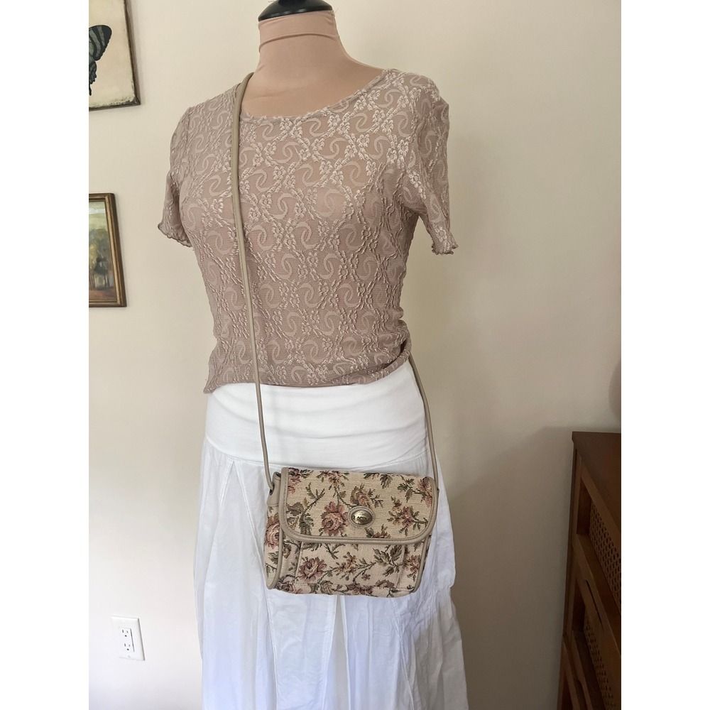 Vintage 90s 80s Apri Floral Tapestry Crossbody Bag Purse - Picture 10 of 10